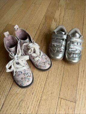 Bundle- Cat & Jack Floral Boots and Silver Sneakers- Sz: 7